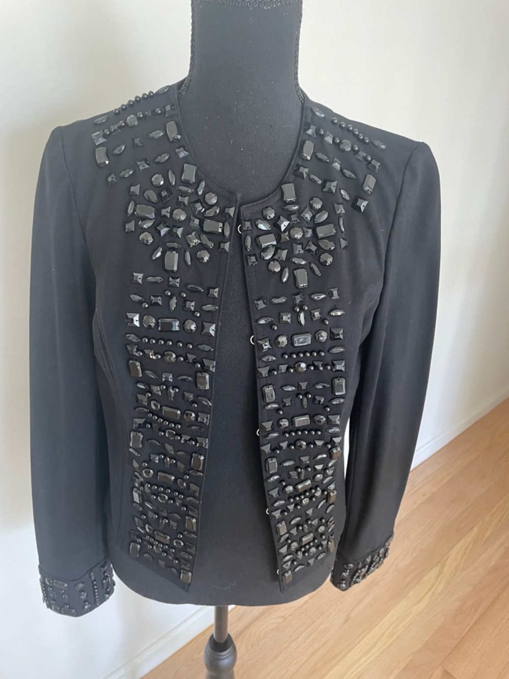 INC International Concepts Black Embellished Jewel-Trim Blazer